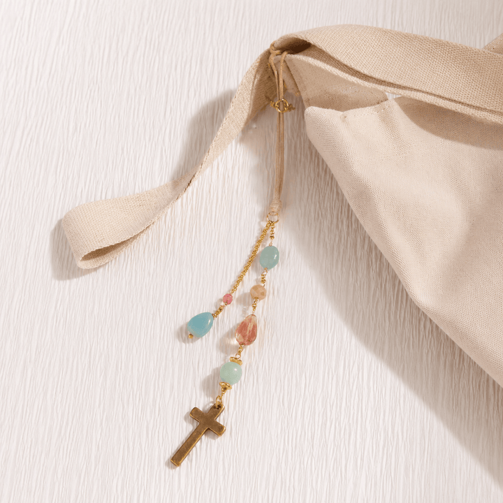 Christianartworkshop Minimalist Cross Car Hanging Ornament with Natural Stone & Crystal Beads: A Reminder of Heavenly Peace on the Road - image 7