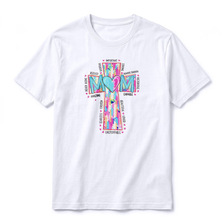 Christianartworkshop Faith Mom Cross Pattern Front Print Premium Short Sleeve T-Shirt - image 2