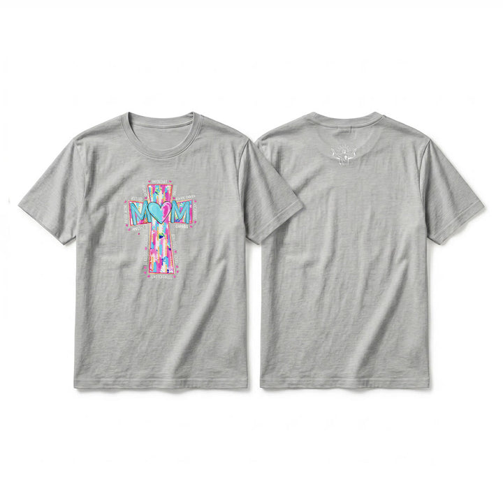 Christianartworkshop Faith Mom Cross Pattern Front Print Premium Short Sleeve T-Shirt - Beige - 2XL - image 16