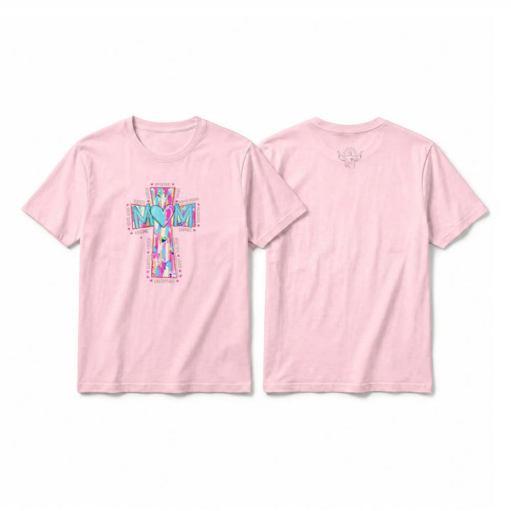 Christianartworkshop Faith Mom Cross Pattern Front Print Premium Short Sleeve T-Shirt - Pink - 2XL - image 7