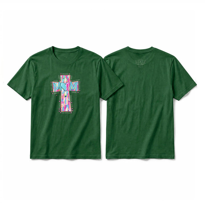 Christianartworkshop Faith Mom Cross Pattern Front Print Premium Short Sleeve T-Shirt - Dark Green - 2XL - image 25