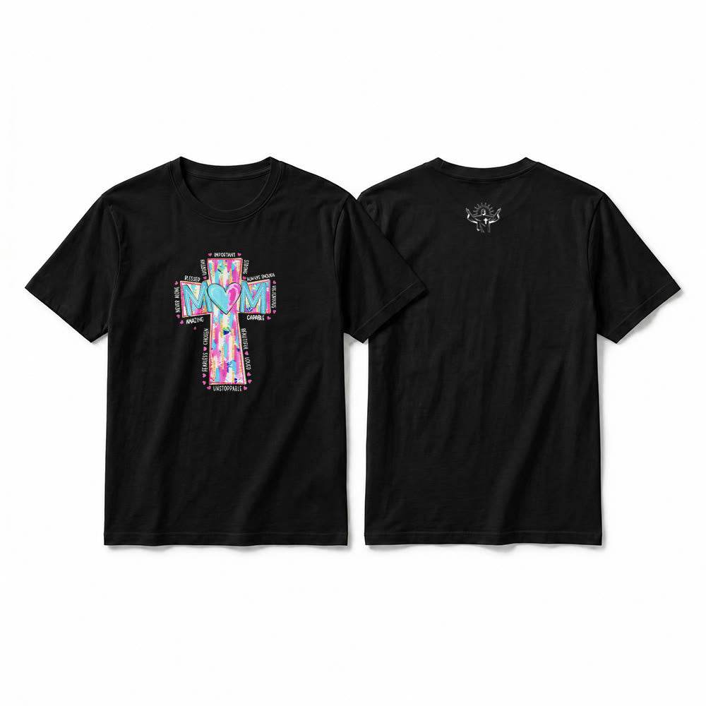 Christianartworkshop Faith Mom Cross Pattern Front Print Premium Short Sleeve T-Shirt - Black - 2XL - image 4