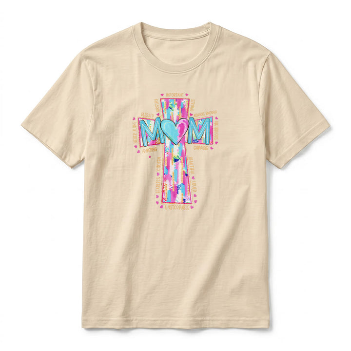 Christianartworkshop Faith Mom Cross Pattern Front Print Premium Short Sleeve T-Shirt - image 20