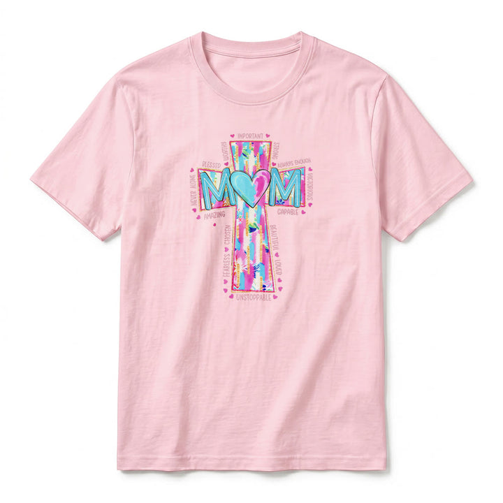 Christianartworkshop Faith Mom Cross Pattern Front Print Premium Short Sleeve T-Shirt - image 8