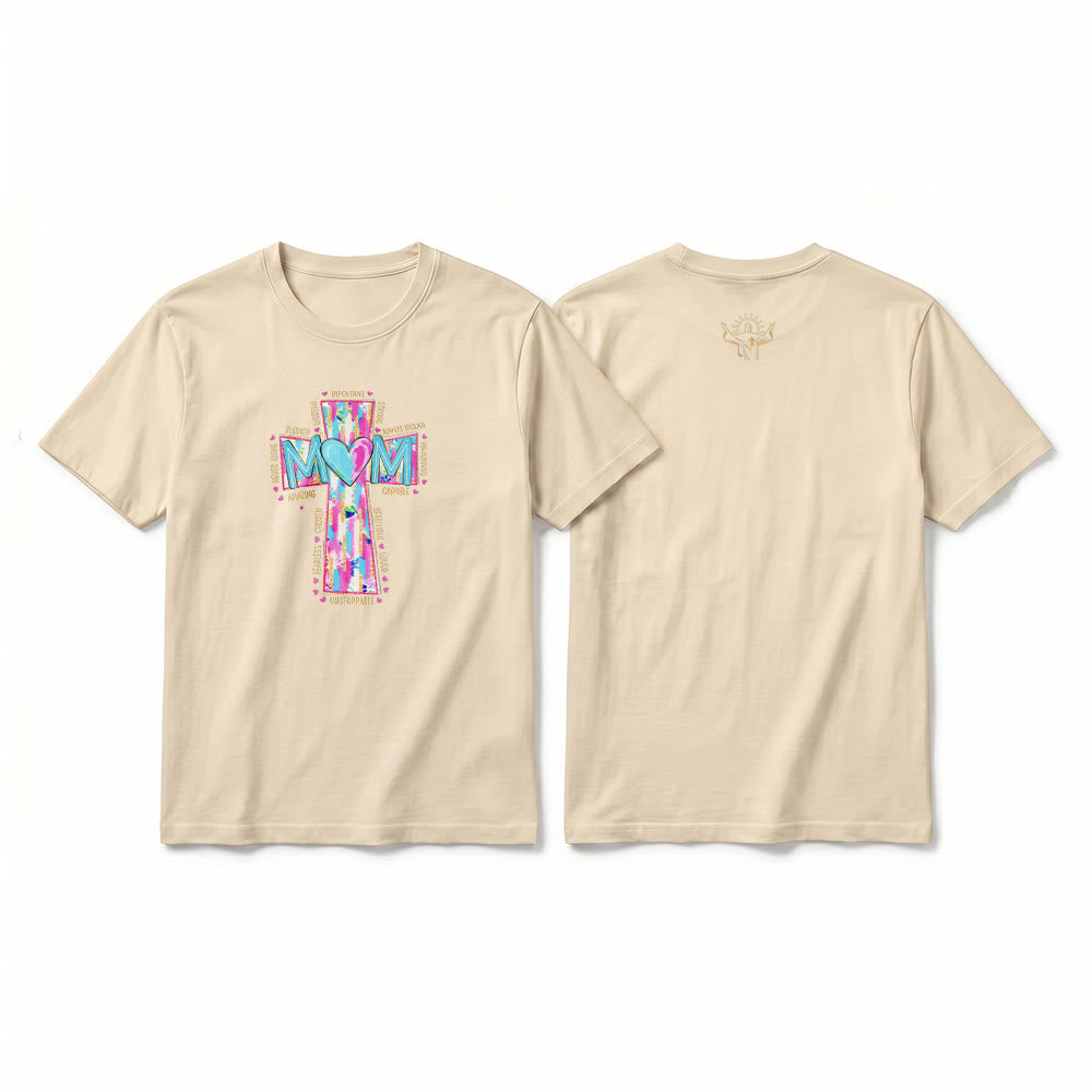 Christianartworkshop Faith Mom Cross Pattern Front Print Premium Short Sleeve T-Shirt - image 19