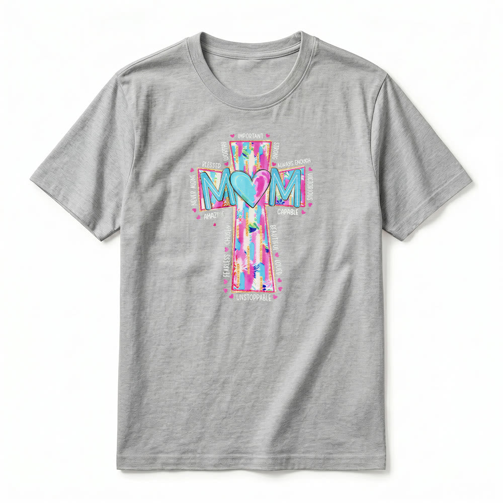 Christianartworkshop Faith Mom Cross Pattern Front Print Premium Short Sleeve T-Shirt - image 17