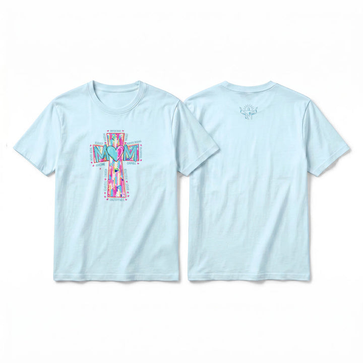 Christianartworkshop Faith Mom Cross Pattern Front Print Premium Short Sleeve T-Shirt - Blue - 2XL - image 10