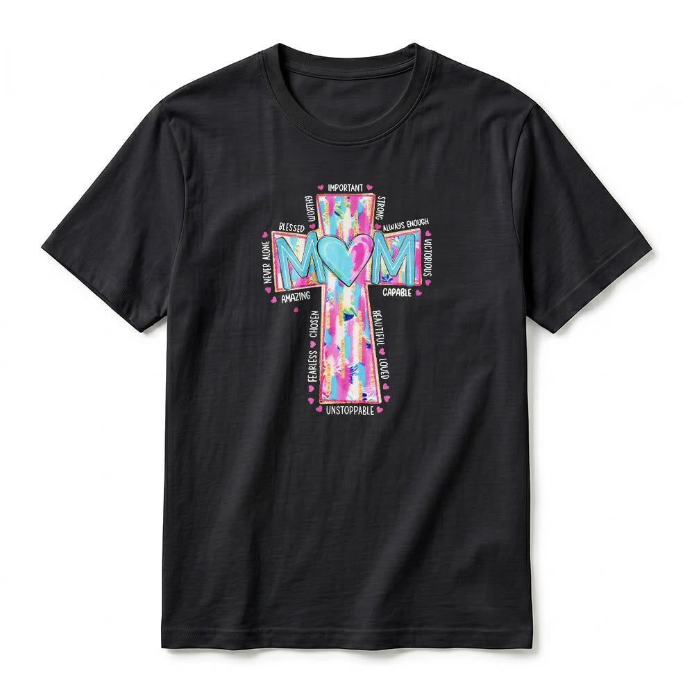 Christianartworkshop Faith Mom Cross Pattern Front Print Premium Short Sleeve T-Shirt - image 5