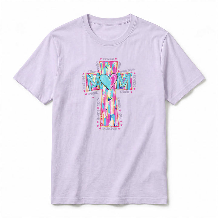 Christianartworkshop Faith Mom Cross Pattern Front Print Premium Short Sleeve T-Shirt - image 14