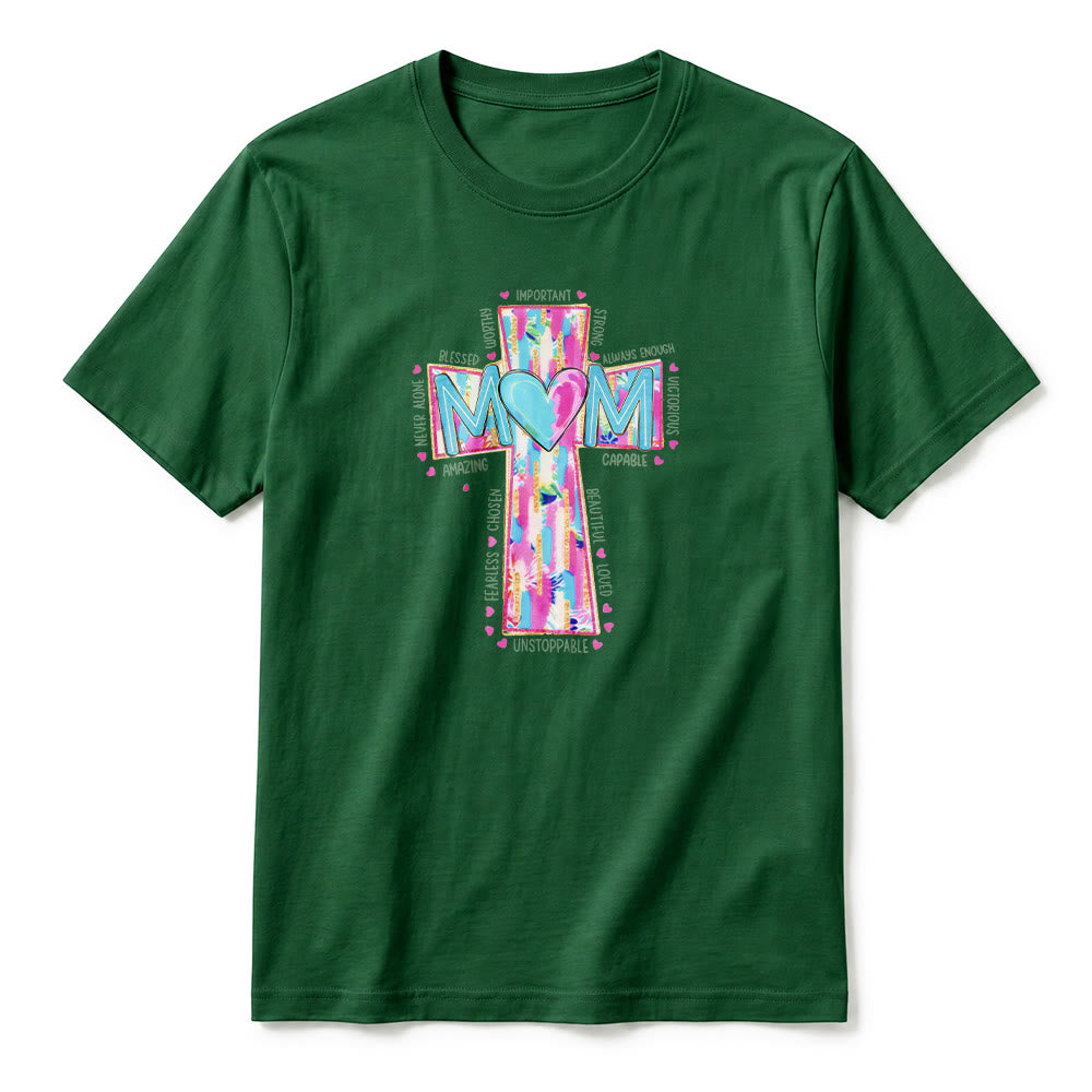 Christianartworkshop Faith Mom Cross Pattern Front Print Premium Short Sleeve T-Shirt - image 26