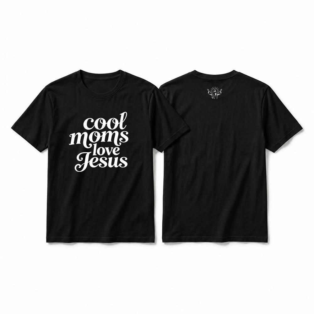 Christianartworkshop "Cool Moms Love Jesus" Front & Back Print Premium Short Sleeve T-Shirt - Black - 2XL - image 1