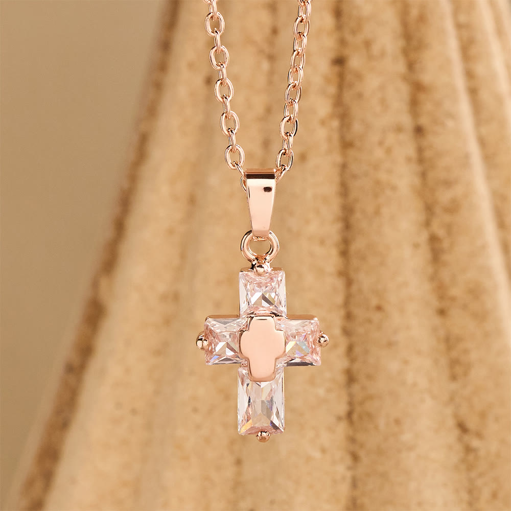 Christianartworkshop Zircon-Encrusted Cross Pendant Necklace with Polished Center Inlay: A Symbol of Radiant Sacred Grace & Steadfast Faith - Rosegold - image 5