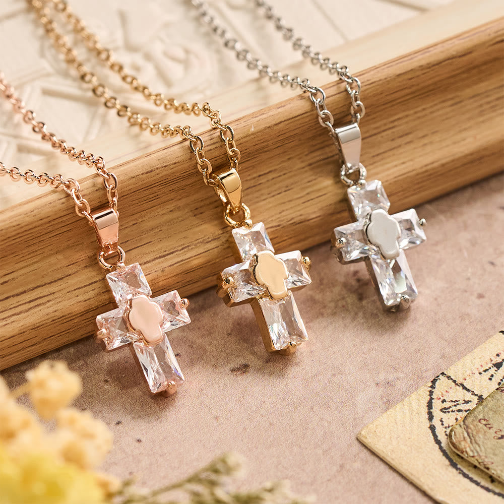 Christianartworkshop Zircon-Encrusted Cross Pendant Necklace with Polished Center Inlay: A Symbol of Radiant Sacred Grace & Steadfast Faith - image 1