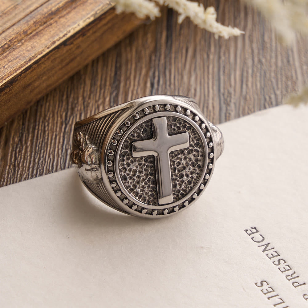FREE Today: Vintage Two-Tone Cross Signet Ring with Jesus Profile Detail: A Symbol of Timeless Faith & Sacred Protection - image 11