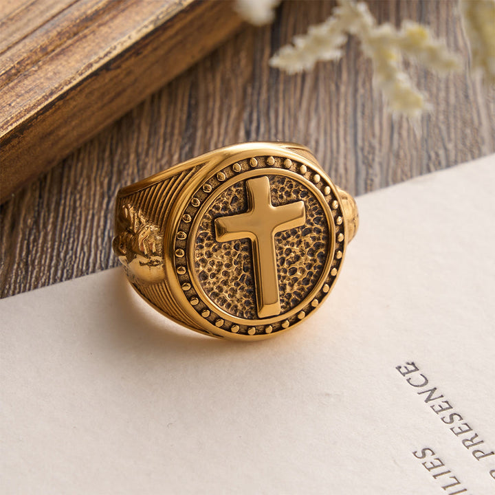 FREE Today: Vintage Two-Tone Cross Signet Ring with Jesus Profile Detail: A Symbol of Timeless Faith & Sacred Protection - image 9