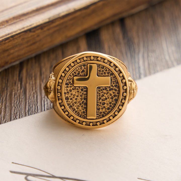 FREE Today: Vintage Two-Tone Cross Signet Ring with Jesus Profile Detail: A Symbol of Timeless Faith & Sacred Protection - image 6
