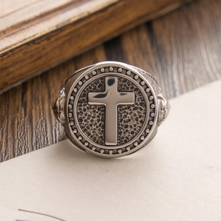 FREE Today: Vintage Two-Tone Cross Signet Ring with Jesus Profile Detail: A Symbol of Timeless Faith & Sacred Protection - image 10