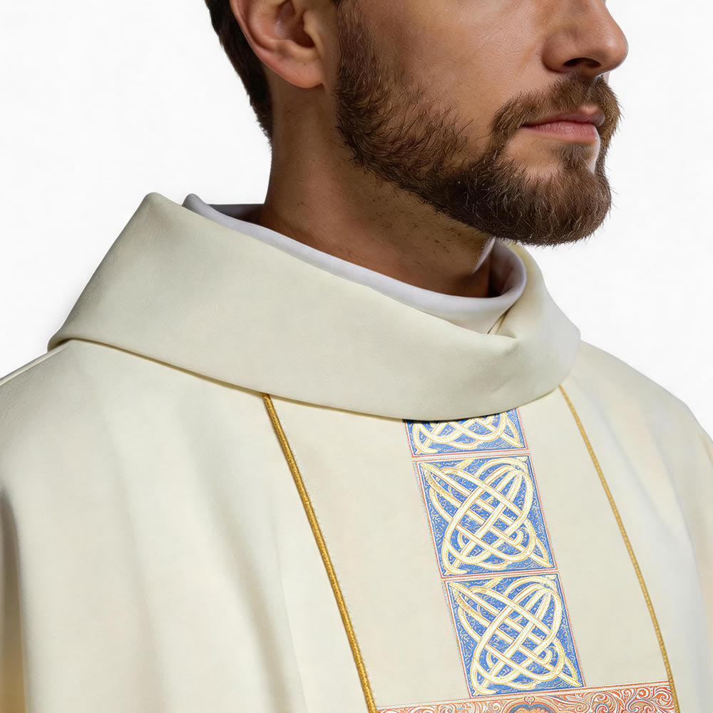 Christianartworkshop Elegant Chasuble With Central Crucifix, INRI Inscription And Ornate Celtic Knot Embroidery Chasuble - image 3