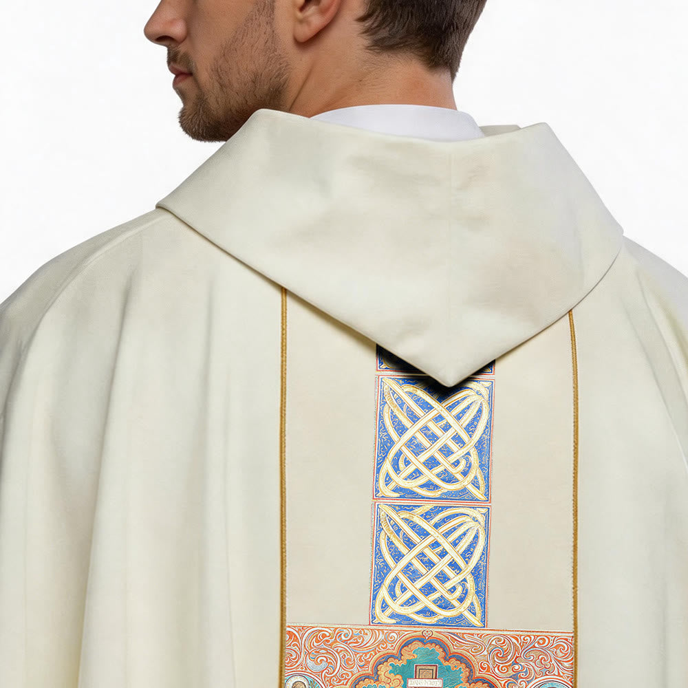 Christianartworkshop Elegant Chasuble With Central Crucifix, INRI Inscription And Ornate Celtic Knot Embroidery Chasuble - image 6