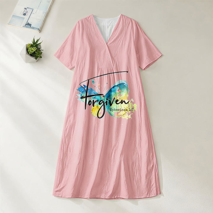Christianartworkshop Church Gathering Outfit Bible Verse Watercolor Butterfly V-Neck Midi Dress - Pink - 4XL - image 12