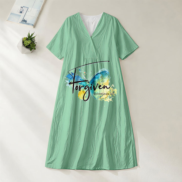 Christianartworkshop Church Gathering Outfit Bible Verse Watercolor Butterfly V-Neck Midi Dress - Green - 4XL - image 20