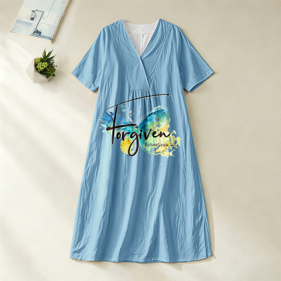 Christianartworkshop Church Gathering Outfit Bible Verse Watercolor Butterfly V-Neck Midi Dress - Blue - 4XL - image 16