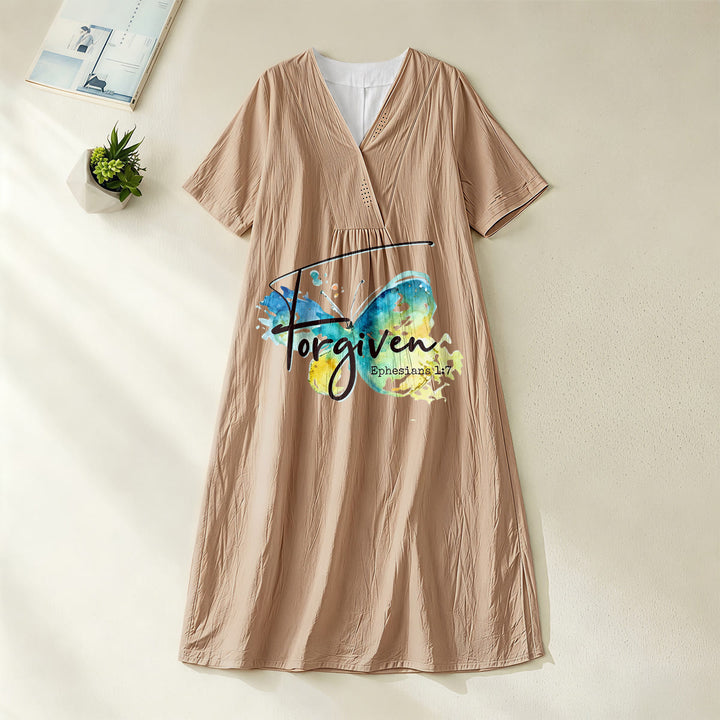 Christianartworkshop Church Gathering Outfit Bible Verse Watercolor Butterfly V-Neck Midi Dress - Khaki - 4XL - image 4