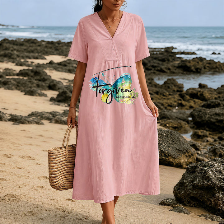 Christianartworkshop Church Gathering Outfit Bible Verse Watercolor Butterfly V-Neck Midi Dress - image 13