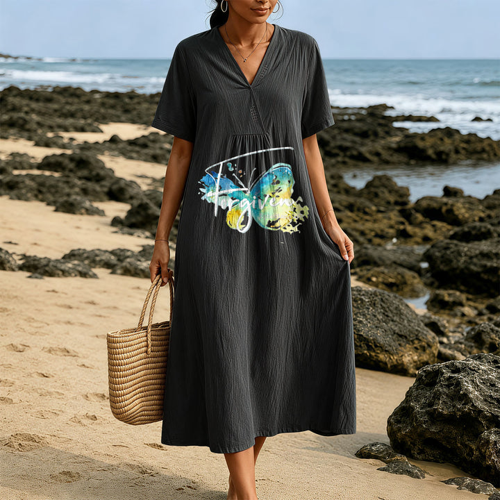 Christianartworkshop Church Gathering Outfit Bible Verse Watercolor Butterfly V-Neck Midi Dress - image 9