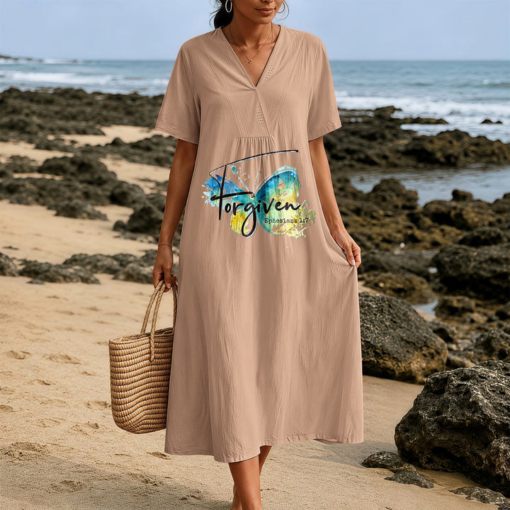 Christianartworkshop Church Gathering Outfit Bible Verse Watercolor Butterfly V-Neck Midi Dress - image 5
