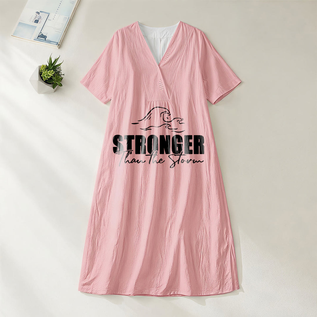 Christianartworkshop "Stronger Than The Storm" Wave Graphic V-Neck Short Sleeve Midi Dress - Pink - 4XL - image 16