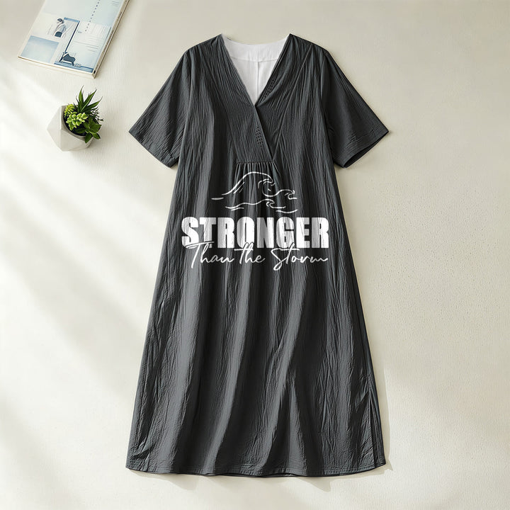 Christianartworkshop "Stronger Than The Storm" Wave Graphic V-Neck Short Sleeve Midi Dress - Black - 4XL - image 12