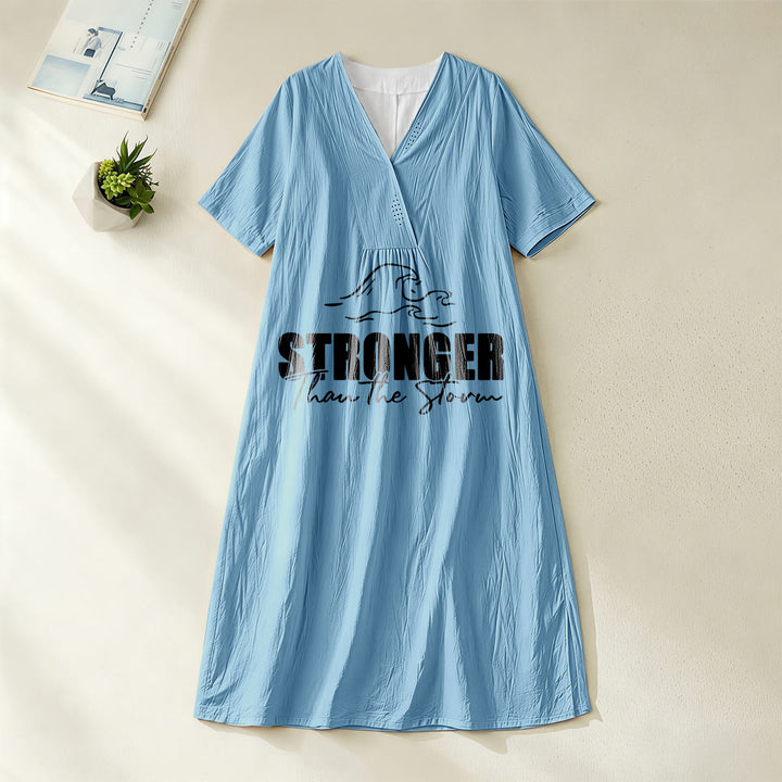 Christianartworkshop "Stronger Than The Storm" Wave Graphic V-Neck Short Sleeve Midi Dress - Blue - 4XL - image 0