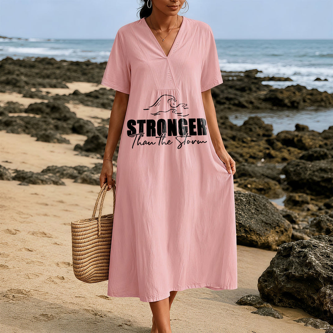 Christianartworkshop "Stronger Than The Storm" Wave Graphic V-Neck Short Sleeve Midi Dress - image 17