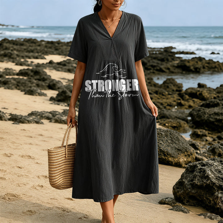 Christianartworkshop "Stronger Than The Storm" Wave Graphic V-Neck Short Sleeve Midi Dress - image 13
