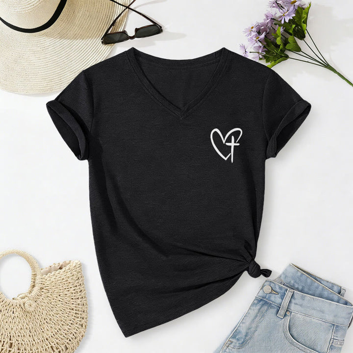 Christianartworkshop "Jesus Has My Back" Front & Back Print Casual V-neck T-shirt - image 8