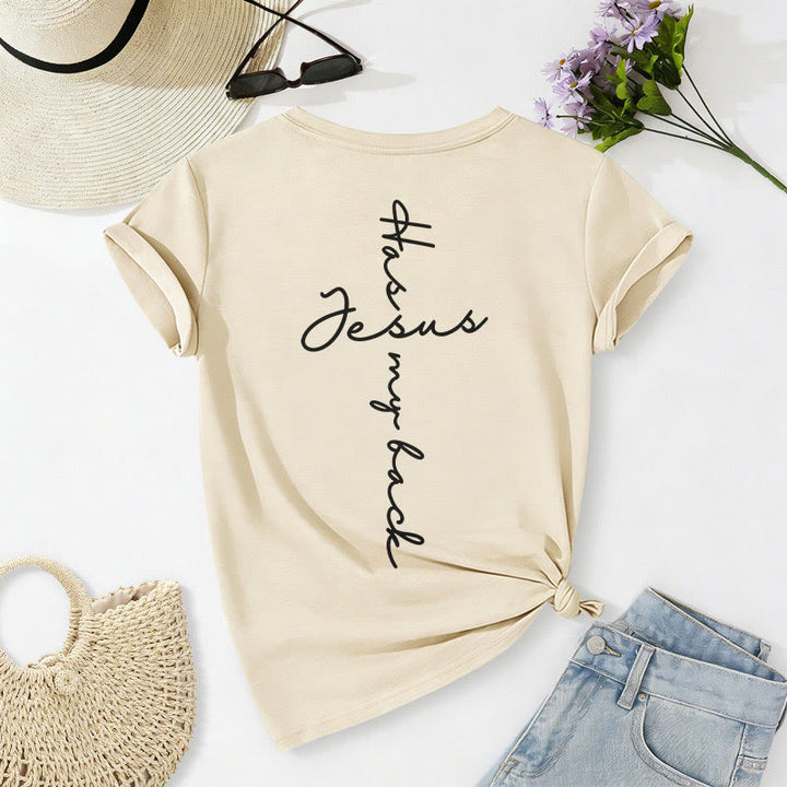 Christianartworkshop "Jesus Has My Back" Front & Back Print Casual V-neck T-shirt - image 16