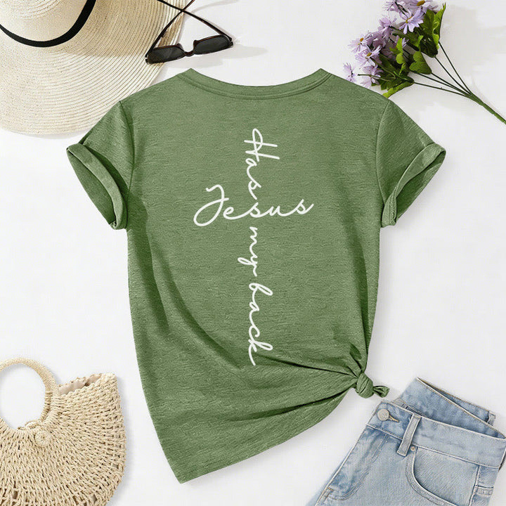 Christianartworkshop "Jesus Has My Back" Front & Back Print Casual V-neck T-shirt - image 28