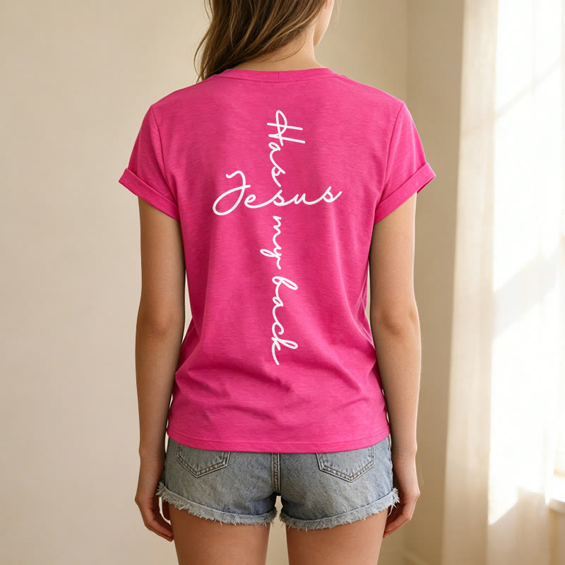 Christianartworkshop "Jesus Has My Back" Front & Back Print Casual V-neck T-shirt - image 77