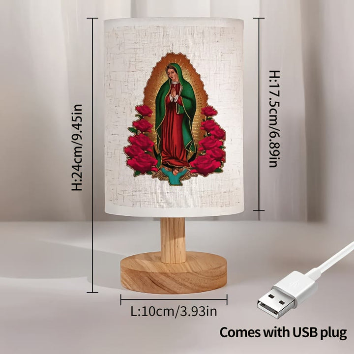 Christianartworkshop Natural Wood Base Fabric Lampshade Our Lady of Guadalupe Table Lamp: A Symbol of Gentle Nighttime Blessings - image 4