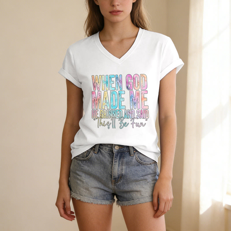 Christianartworkshop "When God Made Me" Colorful Gradient Casual V-neck T-shirt - image 13