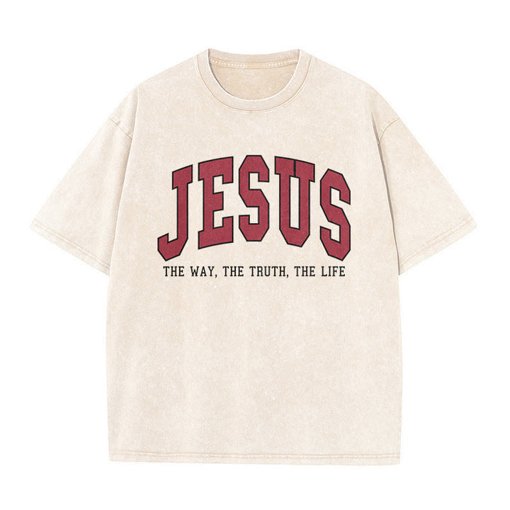 Christianartworkshop Streetwear Style "Jesus The Way The Truth The Life" Washed Unisex T-Shirt - Beige - 5XL - image 2