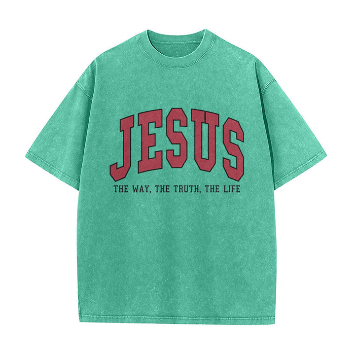 Christianartworkshop Streetwear Style "Jesus The Way The Truth The Life" Washed Unisex T-Shirt - Green - 5XL - image 4