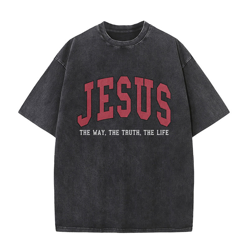 Christianartworkshop Streetwear Style "Jesus The Way The Truth The Life" Washed Unisex T-Shirt - Black - 5XL - image 1