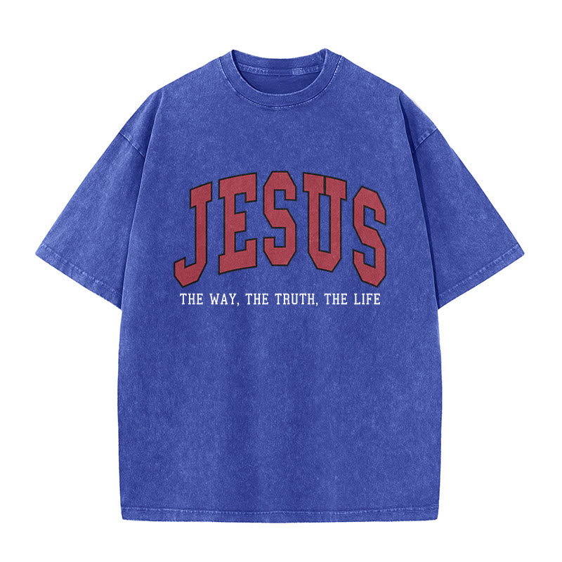 Christianartworkshop Streetwear Style "Jesus The Way The Truth The Life" Washed Unisex T-Shirt - Blue - 5XL - image 8