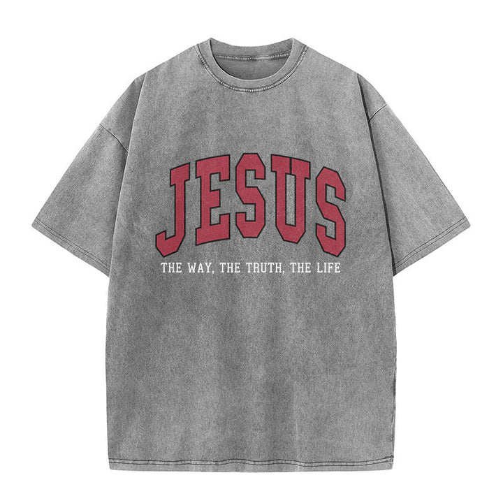 Christianartworkshop Streetwear Style "Jesus The Way The Truth The Life" Washed Unisex T-Shirt - Grey - 5XL - image 9