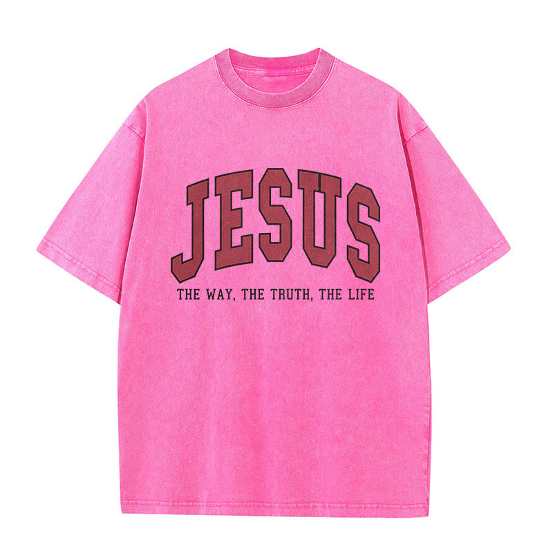 Christianartworkshop Streetwear Style "Jesus The Way The Truth The Life" Washed Unisex T-Shirt - Pink - 5XL - image 6