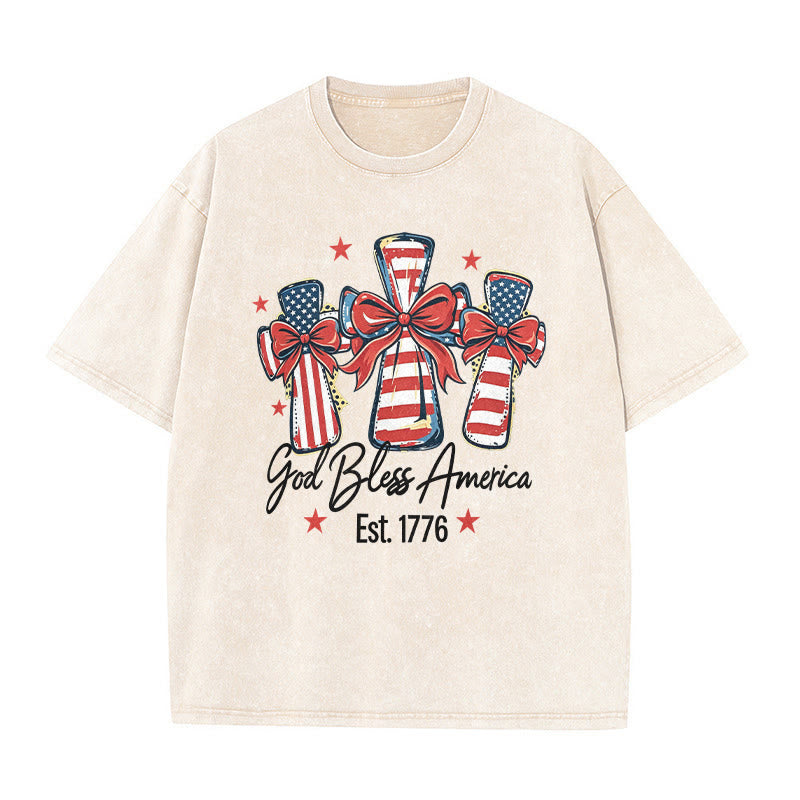 Christianartworkshop Coquette Bow American Flag Love Washed Unisex T-Shirt - Beige - 5XL - image 3