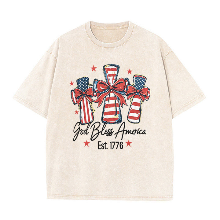 Christianartworkshop Coquette Bow American Flag Love Washed Unisex T-Shirt - Beige - 5XL - image 3