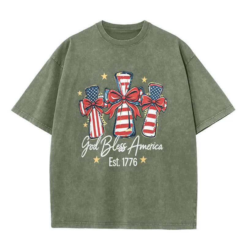 Christianartworkshop Coquette Bow American Flag Love Washed Unisex T-Shirt - Army Green - 5XL - image 4